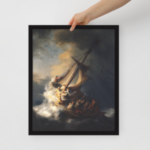 Canvas art portraying the New Testament's tempestuous moment with Jesus and his disciples